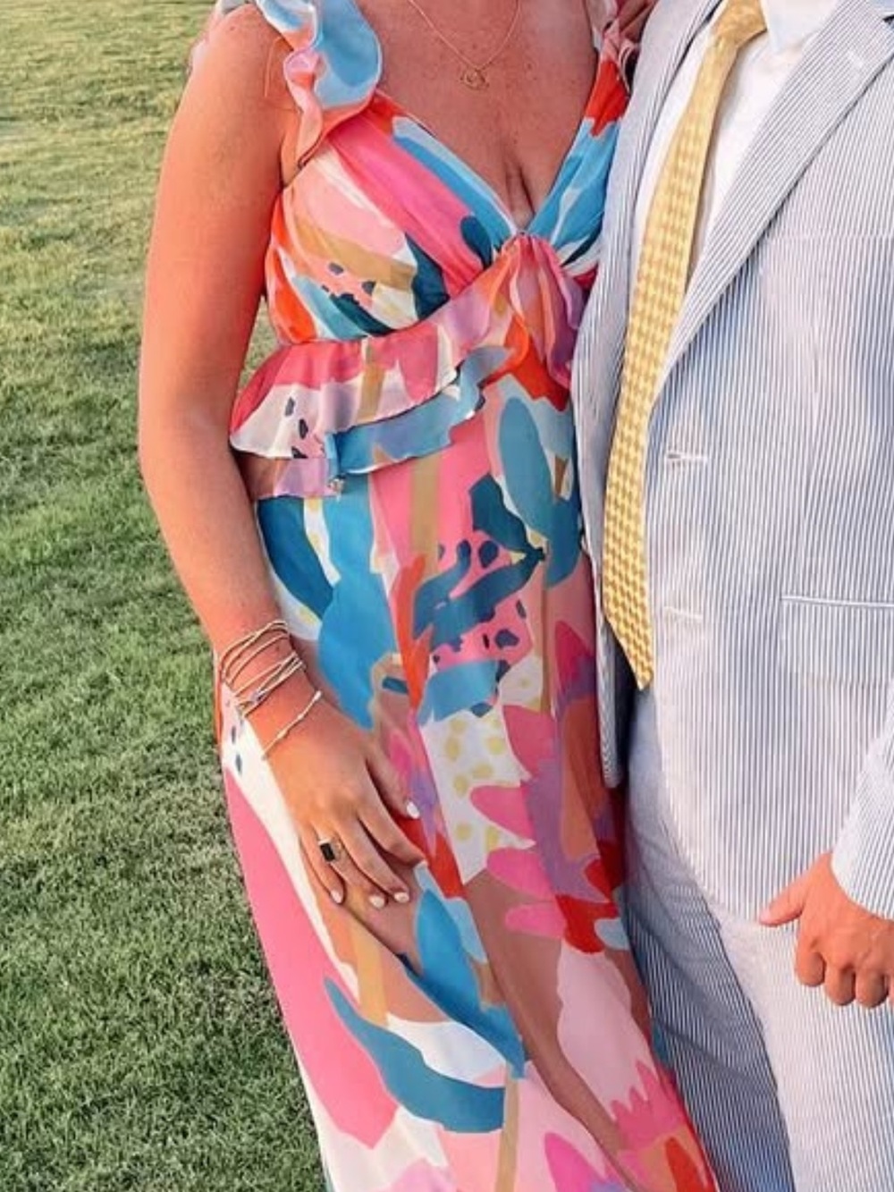 Colorful Floral Ruffle Back Tie Maxi Dress - spring wedding guest dress - Picture 3 of 3